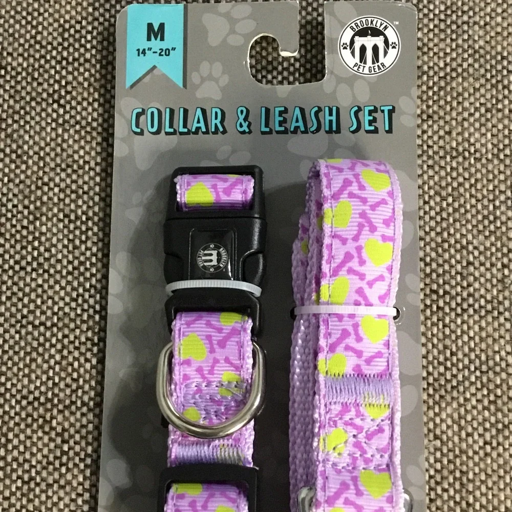Brooklyn purple Pet Collar & Leash Set - Purple with Yellow Accents, NWT.